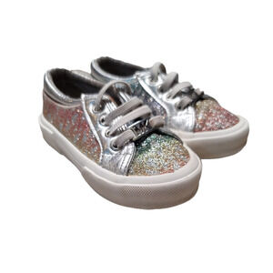 Michael Kors Ima Tinsel Shoes Size 7 Round Toe Lace Up Sneakers Silver Rainbow